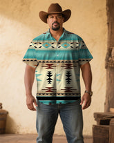 Vintage Western Style Men's Plus Size Printed Short Sleeve Shirt